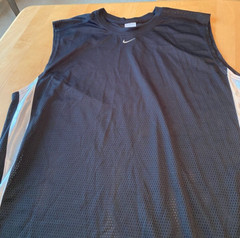 VINTAGE NIKE MESH TANK XL BLACK W/ WHITE SATIN STRIPE EMBROIDERED CENTER CHECK