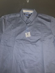 Twillory Shirt Xl Navy Pique Hard Collar Athleisure Pole Short Sleeve