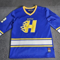 Encrypted Hustle Jersey Shirt Mens XL Blue 23 Long Sleeve V-Neck Graphic Top