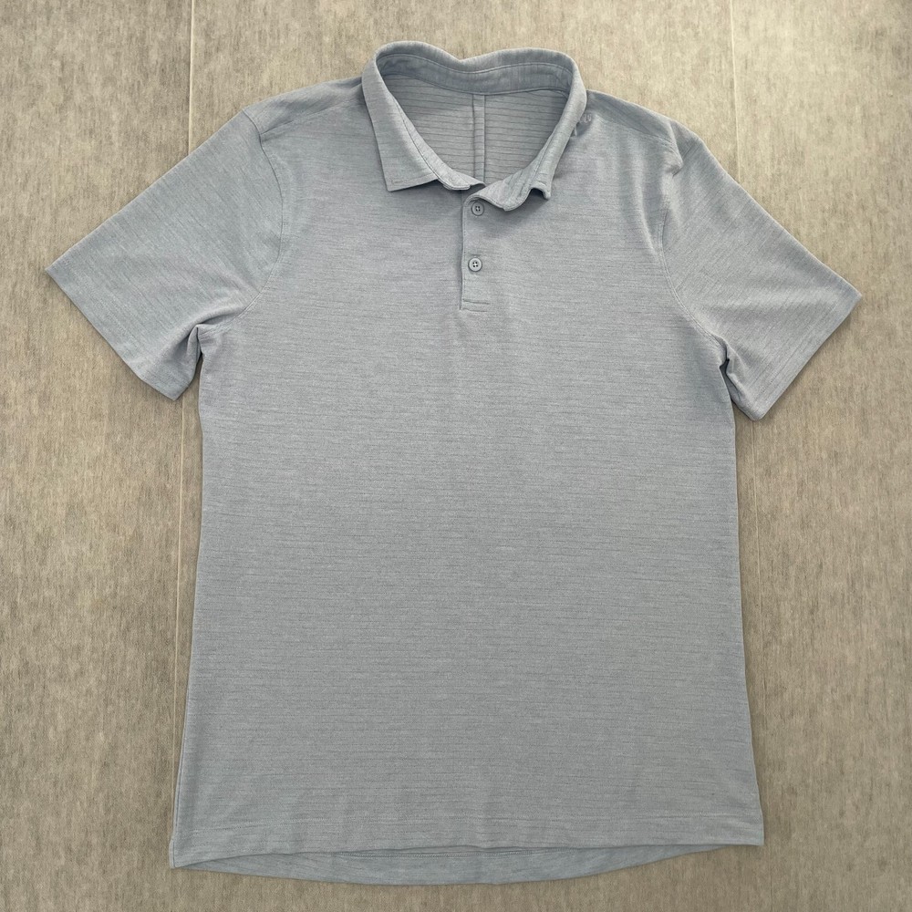 Lululemon Shirt Adult Medium Blue Tech Polo Solid Short Sleeve Button Logo Men M