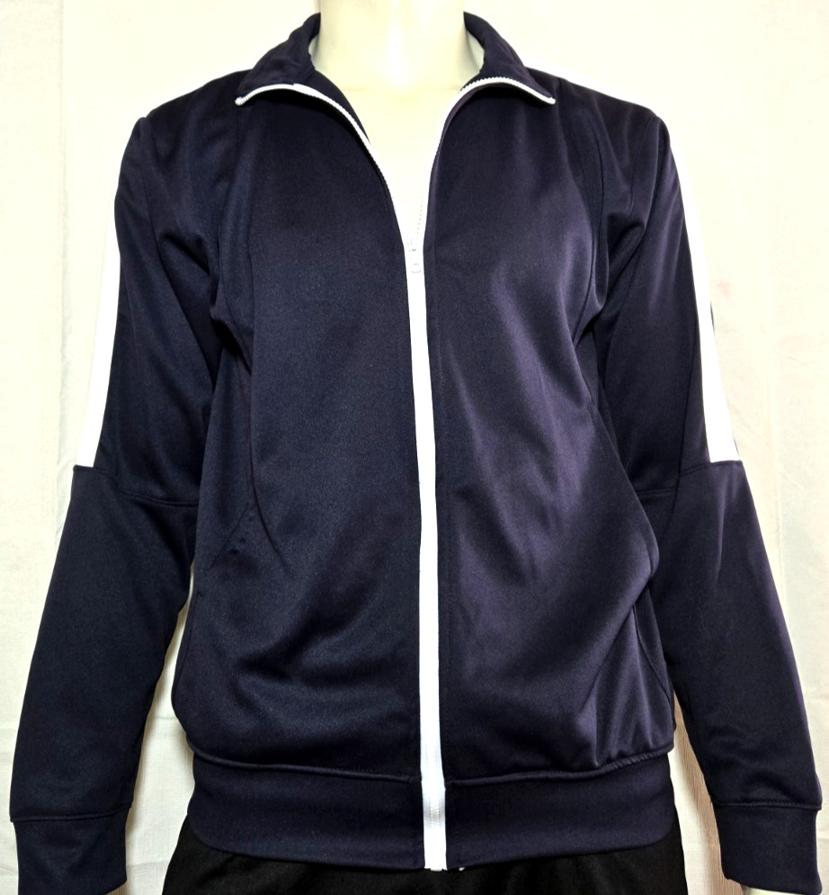 CLEARANCE, track jacket FOR MEN/WOMEN, NEW, Navy /WHITE, size MEDIUM, MADE USA. gallery