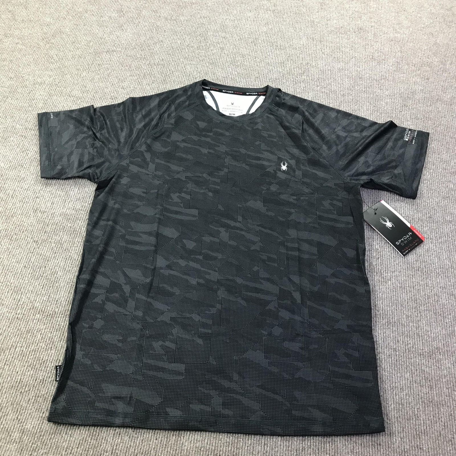 Spyder Rash Guard Shirt Mens Medium Black Camo UPF 30 Quick Dry Surf Tee gallery
