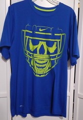 NIKE Dri-Fit S/S T-Shirt w/Skull Football Helmet Blue Neon Yellow Adult Large 🏈