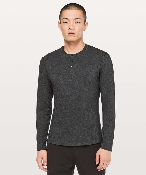 Men’s Lululemon 5 Year Basic Long Sleeve Henley Large Heathered Black gallery