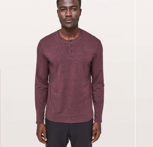 Lululemon Men’s 5 Yr Basic Henley Long Sleeve Heathered Black Plum L Vitasea gallery