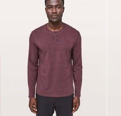 Lululemon Men’s 5 Yr Basic Henley Long Sleeve Heathered Black Plum L Vitasea