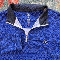 Rhoback Mens Large Blue Aztec Geometric Performance Quarter Zip Pullover Golf
