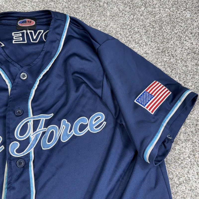 Air Force Shirt Mens Large Navy Baseball Jersey Button Up Military USAF Patch gallery