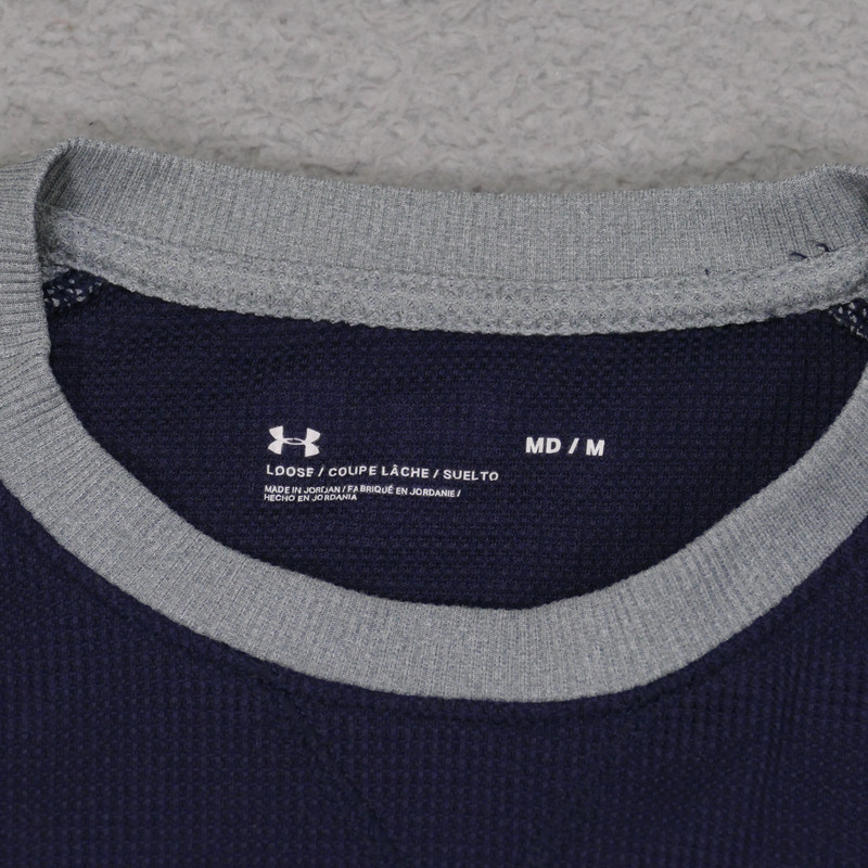 Under Armour Waffle Knit Shirt Mens Medium LOOSE Blue Long Sleeve Heatgear gallery