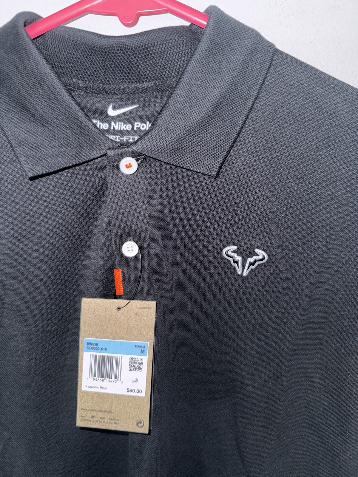The Nike Polo Rafa Nadal Bull Style DD8532 010 White Black Sz M RARE gallery