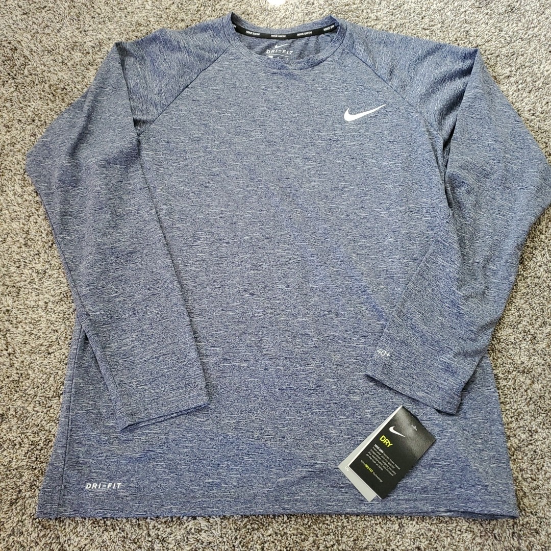 Nike Swim Hydroguard Shirt Men L Blue Long Sleeve UPF 40+ Dri-Fit NESSA590-440 gallery