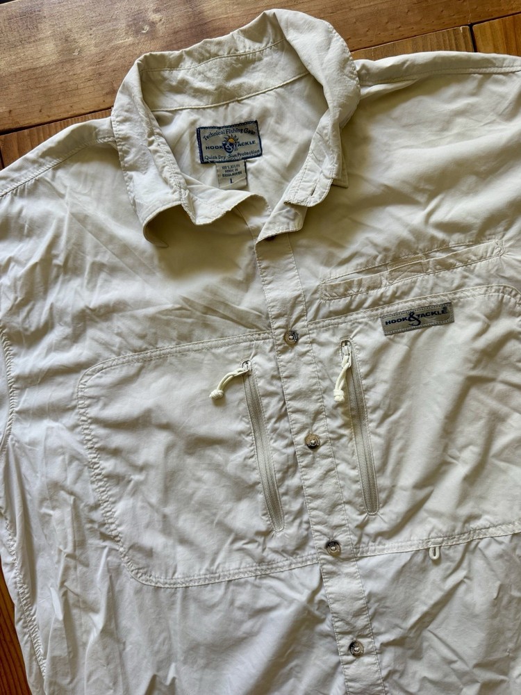 Hook & Tackle Outfitters Men's Technical Fishing Shirt Beige, Size Large