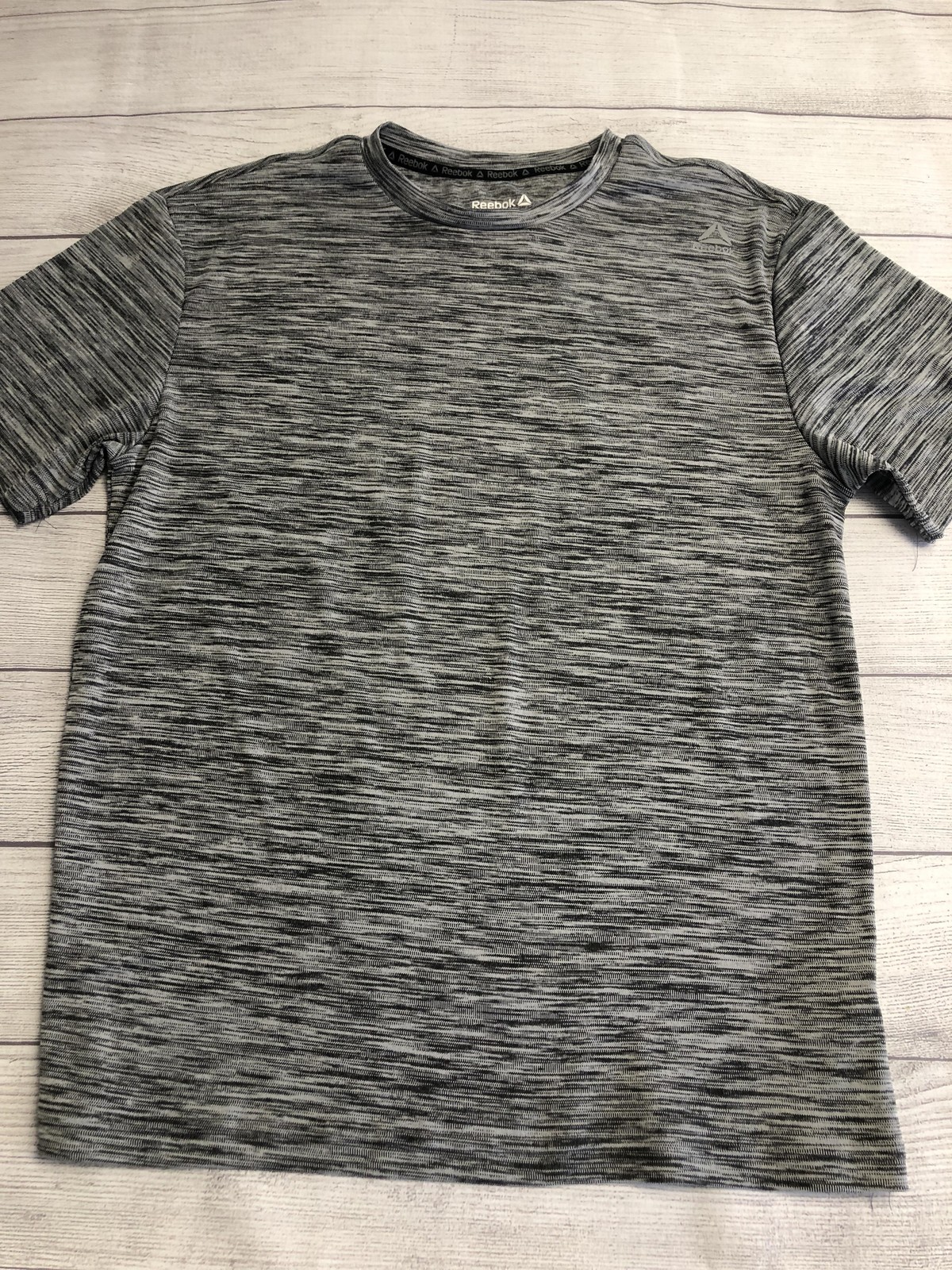 Reebok Shirt Mens Medium Gray Short Sleeve Athletic Performance Tee Striped gallery