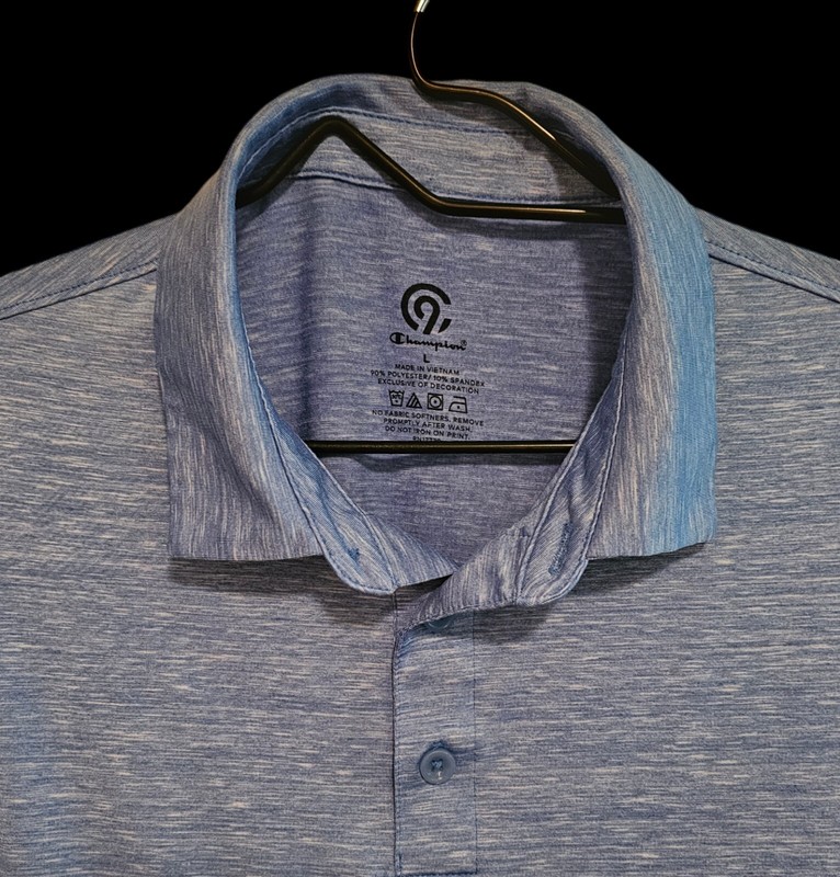 Champion Essentials Polo Shirt Men's Golf Tennis Stretch Split Hem Blue Large gallery