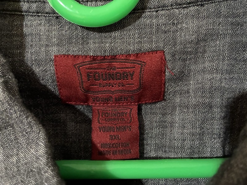 The Foundry Supply Co Young Men's 3XL Gray 100% Cotton Button Up S/S Shirt gallery