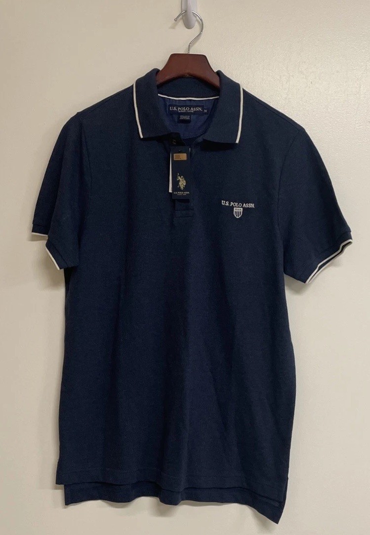 US Polo ASSN Marled Yarn Polo Shirt With Embroidered Crest Navy Marl Men’s M gallery