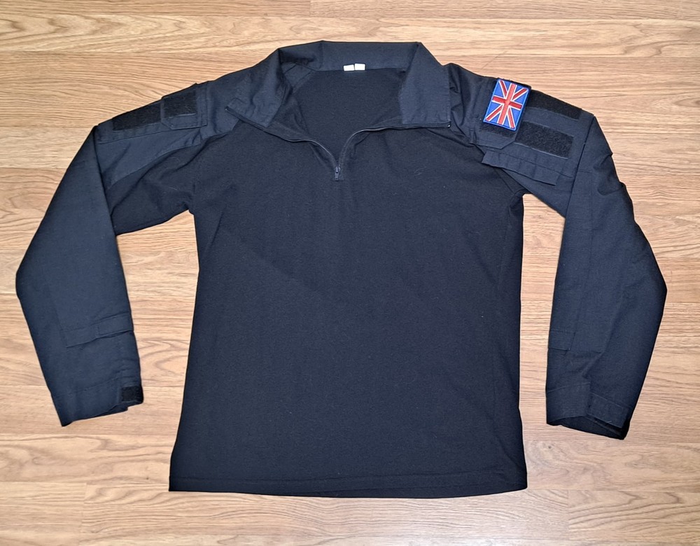 Small Mens Black Tactical Long Sleeve Three Quarter Zip With English Flag