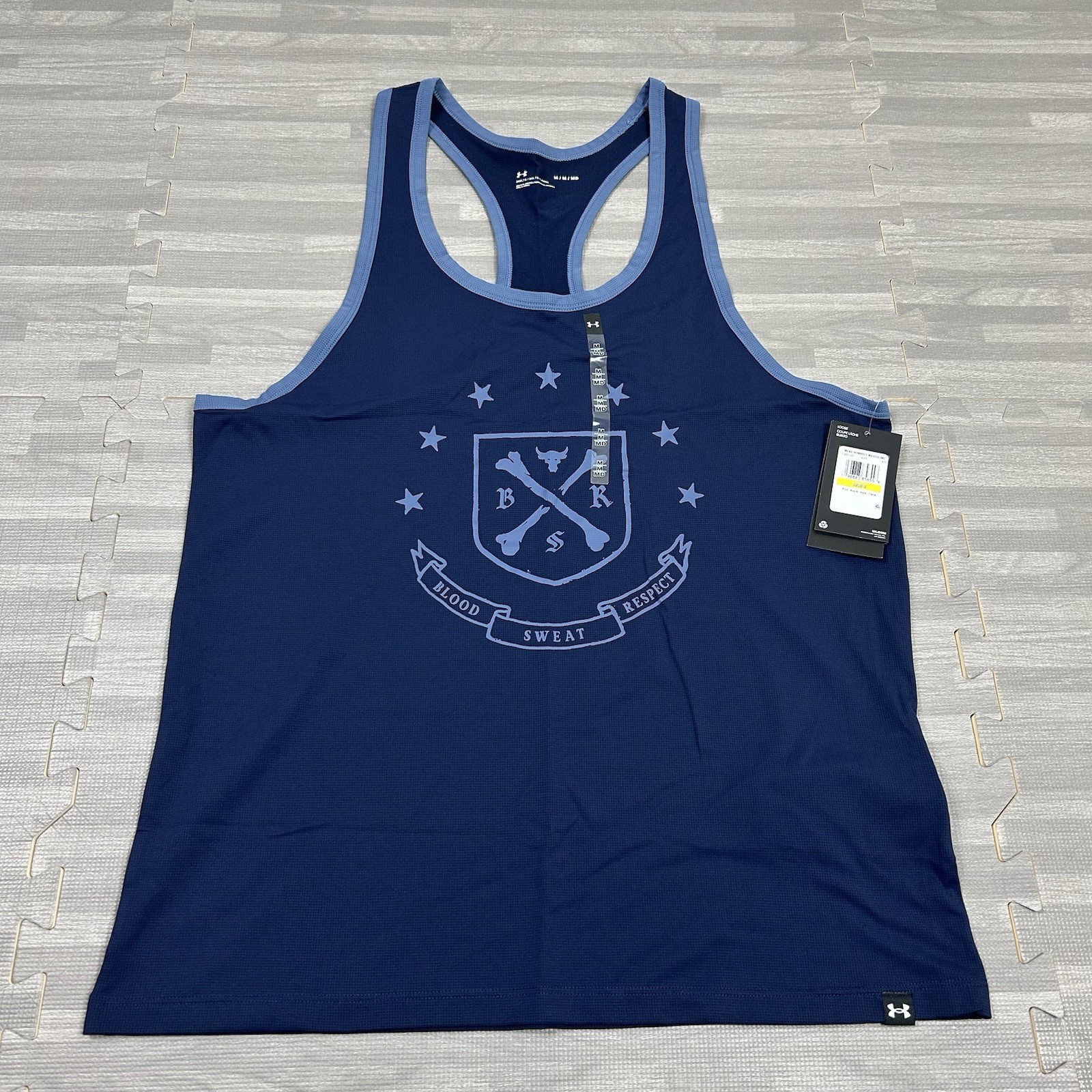 Under Armour Project Rock Blood Sweat Respect Tank Top Mens M 1380109 Navy $55 gallery