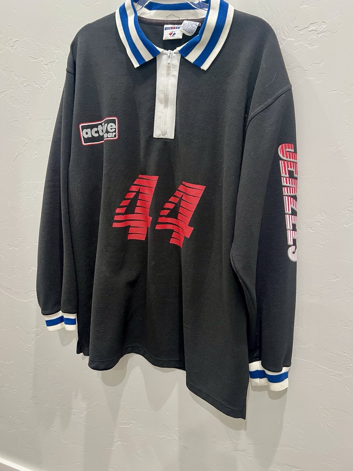 Jerzees Athletic Gear Longsleeve Jersey Mens Size XL #44 VTG Black Quarter Zip gallery