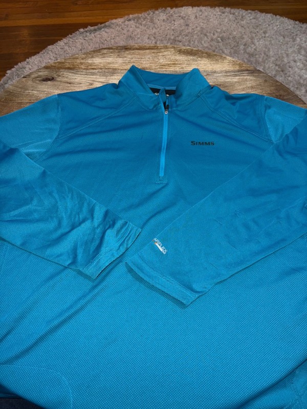 Simms SolarFlex Plus Pullover Mens XL Blue UPF 50 Fishing Shirt flaws* gallery
