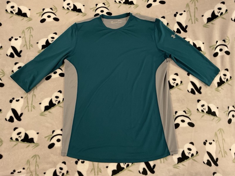 Under Armour Mens Large Compression Shirt Grey Teal 3/4 Sleeve Gray L Heatgear gallery