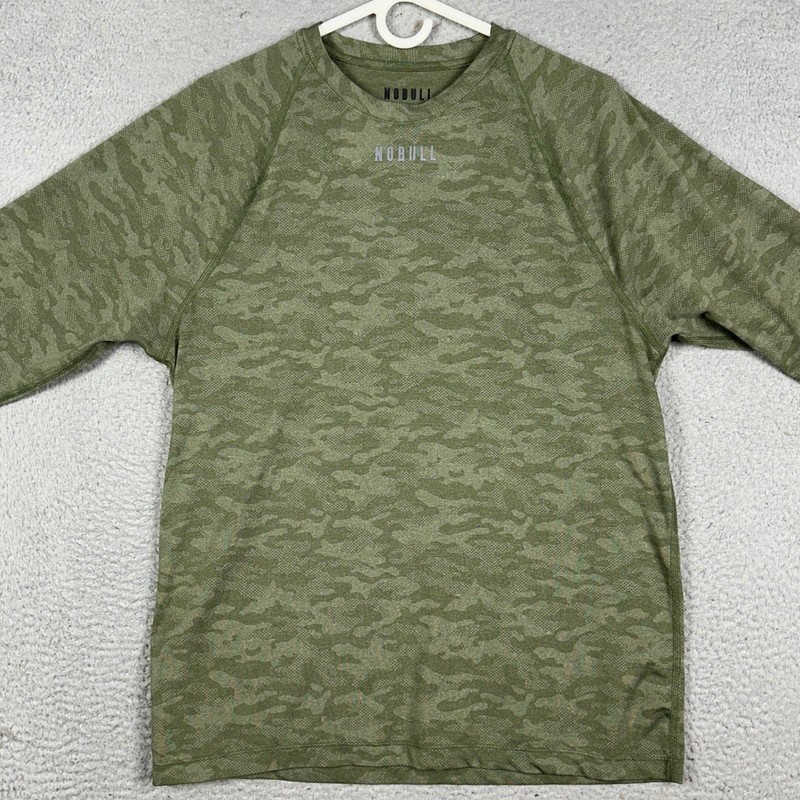 NOBULL Shirt Mens Large Olive Green Camo Jacquard Training Stretch Long Sleeve gallery