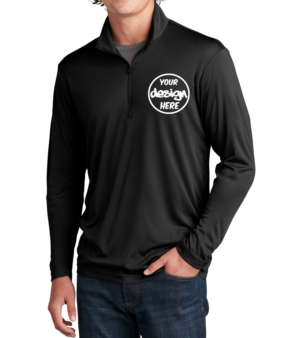 Ink Stitch Men Custom Add Logo Texts Embroidery Posi-charge Quarter Zip ups gallery