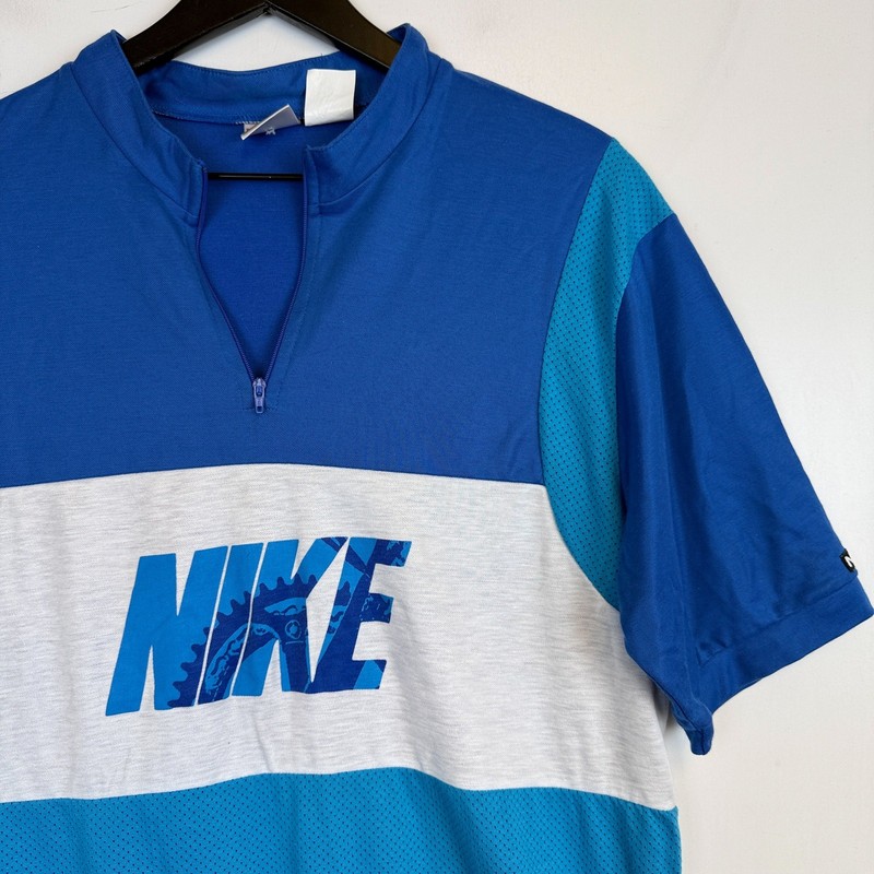Vintage 1990s Nike 1/4 Zip Cycling Shirt Blue Stripe Mens - L gallery