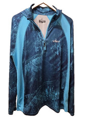 Realtree Fishing Camo Hoodie Size Lg Habit Solar Factor 40 Teal Blue 1/4 Zipper