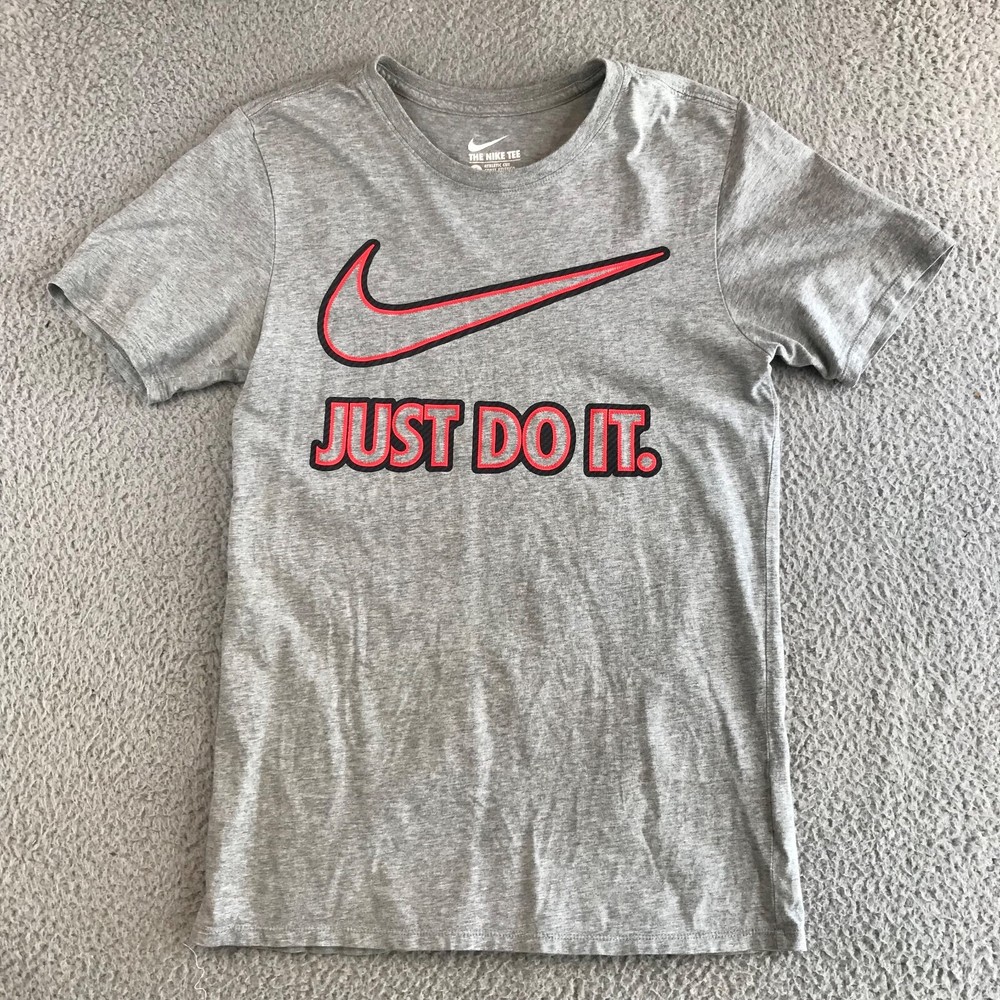The Nike Tee Shirt Men's Small Gray Short Sleeve Crew Neck Big Logo Swoosh Neon