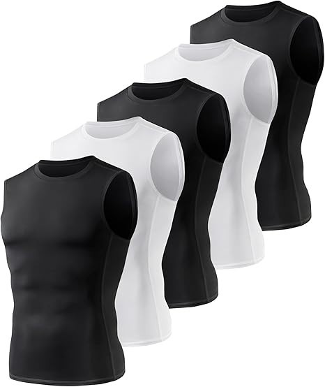 5 Pack Compression Shirt Men - Sleeveless Tank Top Workout Athletic Gym Quick
