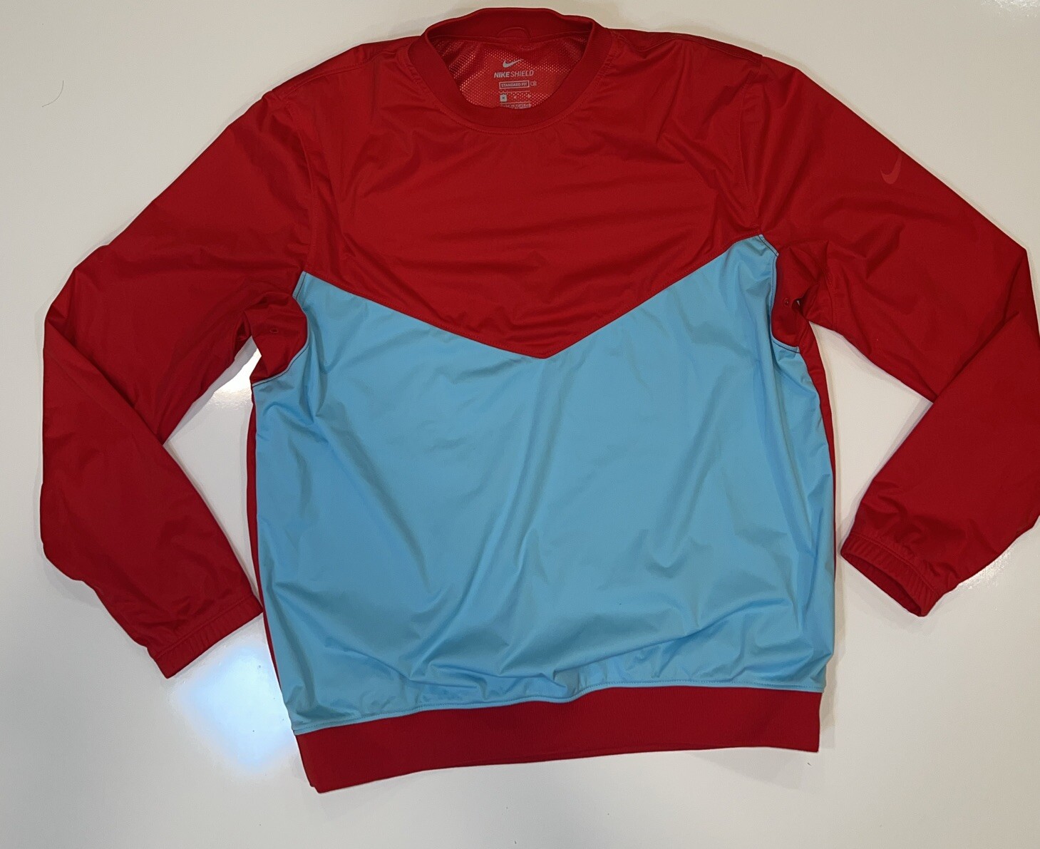 NIKE Men's SHIELD Water Repel Victory L/S Golf Top NWT Red / Aqua SIZE: MEDIUM gallery