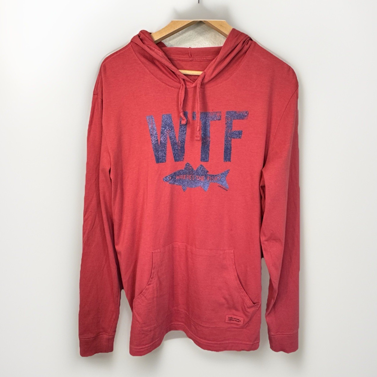 Life Is Good Tee Long Sleeve Hooded Red Fishing Active Outdoor Men M Women L gallery