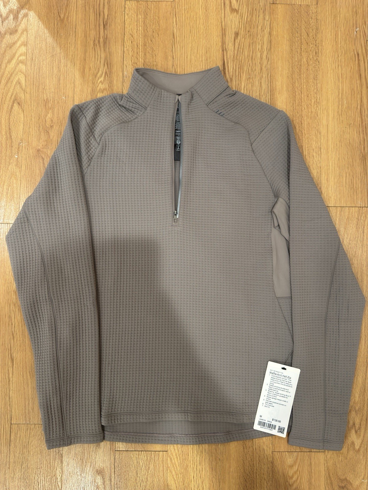Lululemon Men’s Waffle-Knit Half Zip Warm Ash Grey Size Medium New With Tags gallery