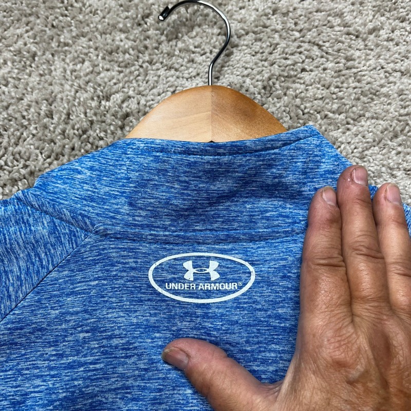 Under Armour Pullover Mens Large Blue Heathered Quarter Zip HeatGear Loose EUC gallery