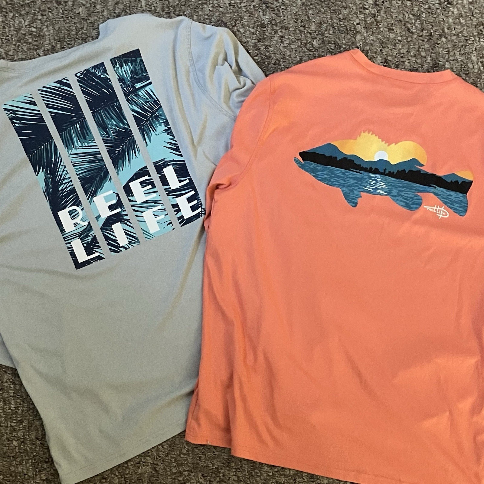 Reel Life Performance Long Sleeve Fishing Shirt Men's Large Orange UV50 Lot Of 2 gallery
