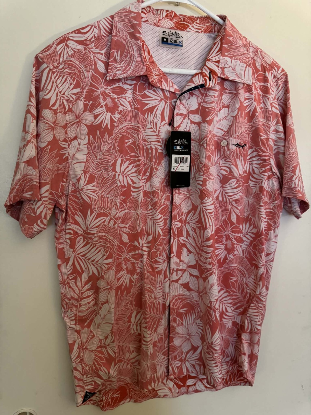 Salt Life SLX Men's Performance Shirt, Coral, Medium, NWT, Floral, Lightweight gallery