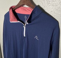 Rhoback Performance Q-Zip Pullover Mens L Blue / Salmon 1/4 Zip Golf Lightweight