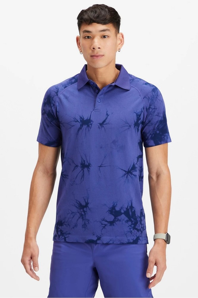 Fabletics Men's Training Day Polo Shirt Blue Indigo Dye Size Medium NWT
