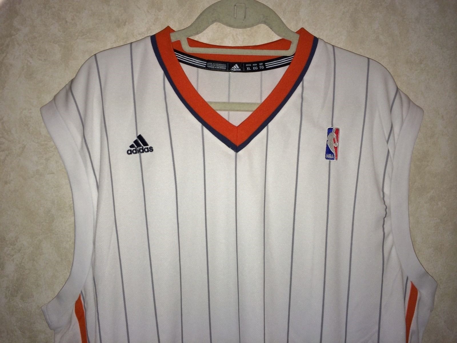 ADIDAS NBA White Orange Grey Striped Basketball Jersey Game Practice NEW Mens XL gallery
