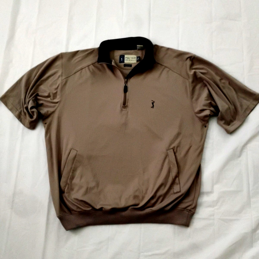 PGA Tour Golf Wind Proof Pullover W 3/4 Zipper Brown Men's Size Medium