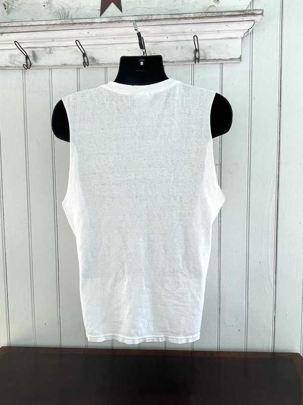 Vtg 90s Virginia Tech Hokies Men L White Workout Shirt Sleeveless Cutoff T-shirt gallery