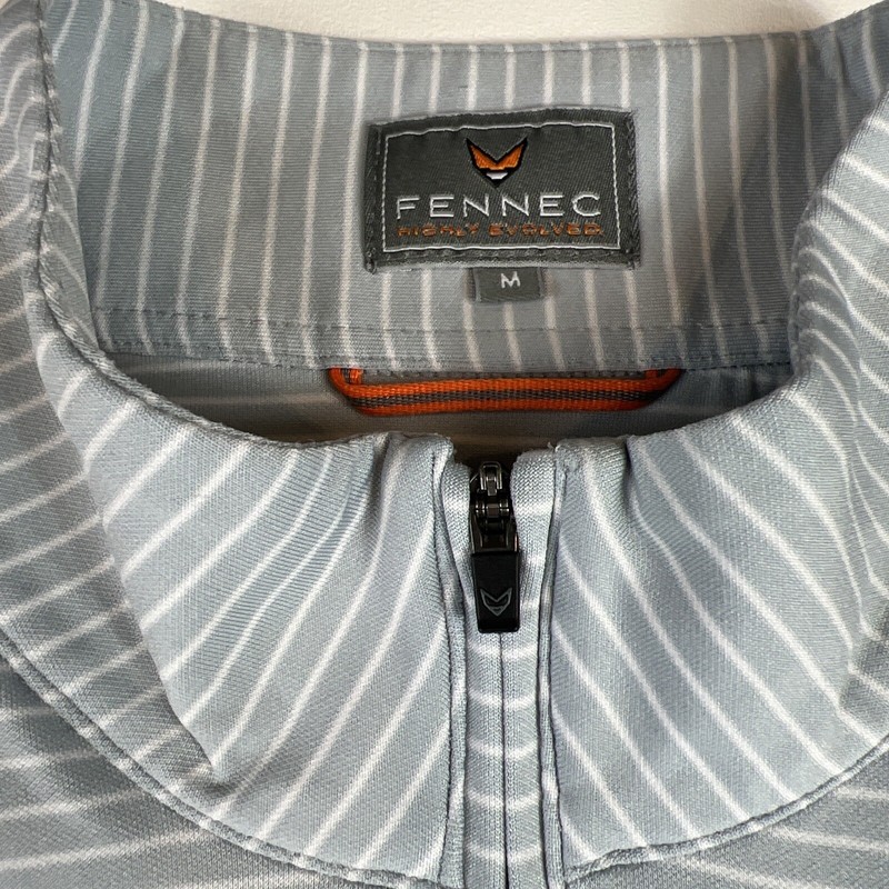Fennec Highly Evolved Men's Medium Gray White Striped 1/4 Zip Clear Sports Logo gallery
