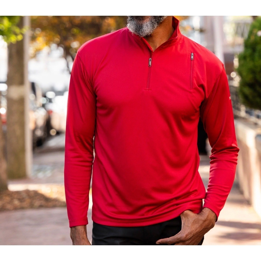 Scottevest SeV SJ QZIP Mens Large Red Bamboo Blend Quarter Zip Travel Pullover gallery