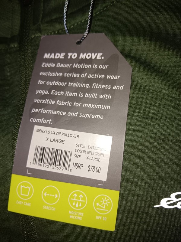 NWT Eddie Bauer Men XL Pullover Shirt FreeDry Motion 1/4 Zip Olive Green Active gallery