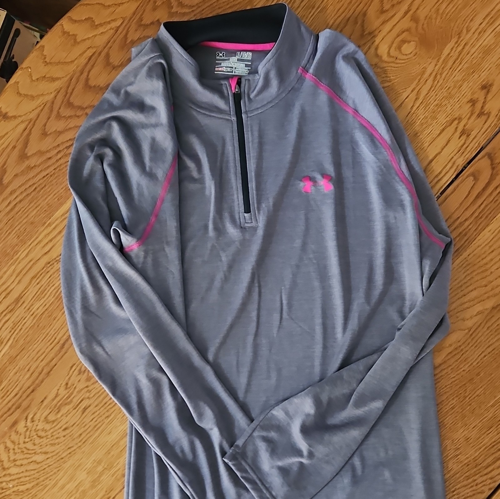 Under Armour Pullover Mens XL 1/4 Zip Mock Neck Long Sleeve Top Gray/Pink gallery