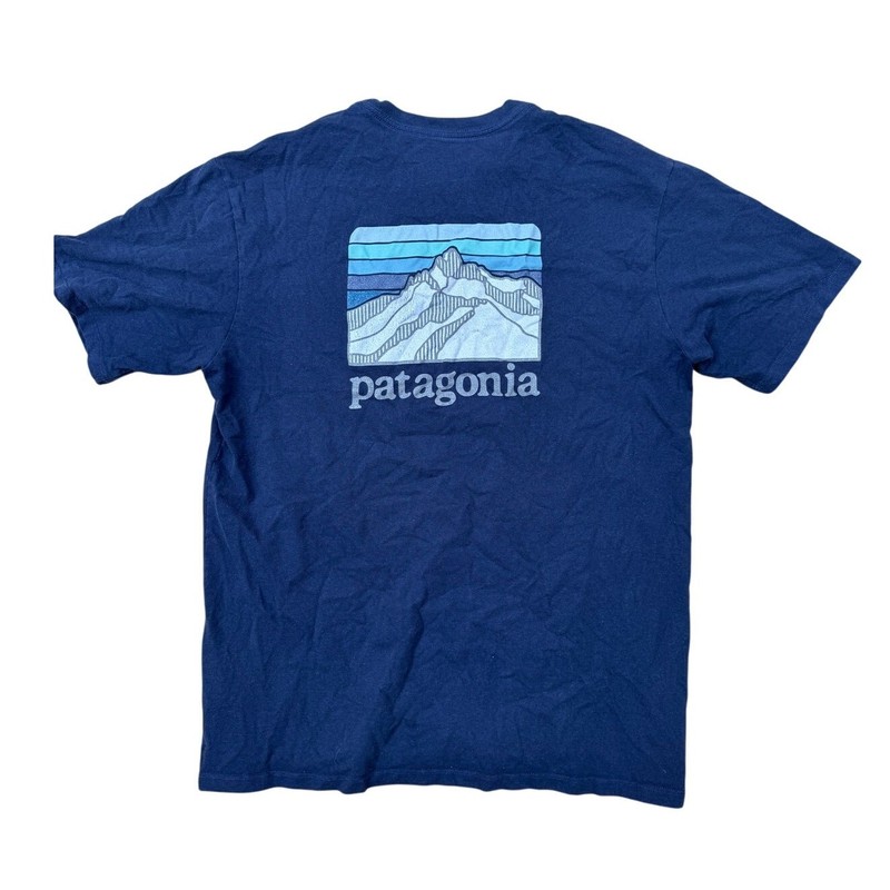 Patagonia Line Logo Ridge Stripe Organic Pocket T-Shirt Size Small Navy Blue gallery
