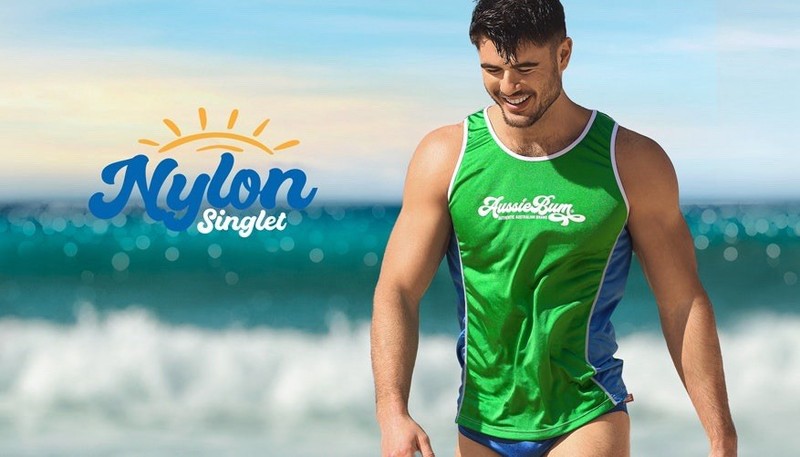 🔥 NEW AussieBum SILKY Nylon Tank Top Surfing Men XL GREEN BLUE Aussie Bum Glanz gallery