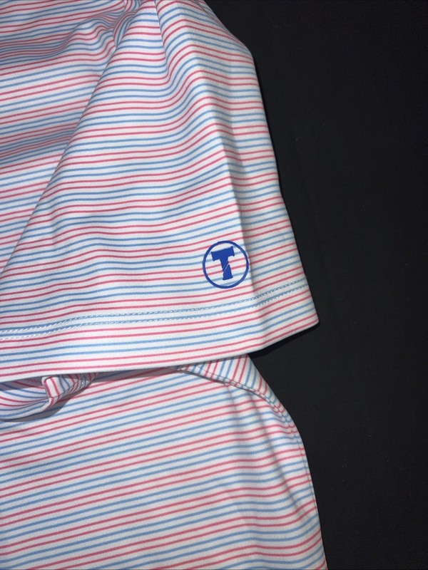 Twillory Shirt Med White/lt Blue/ Nantucket Red Polo Polyester Athleisure SS gallery