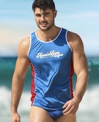 🔥 NEW AussieBum SILKY Nylon Tank Top Surfing Men XL RED BLUE Aussie Bum Glanz